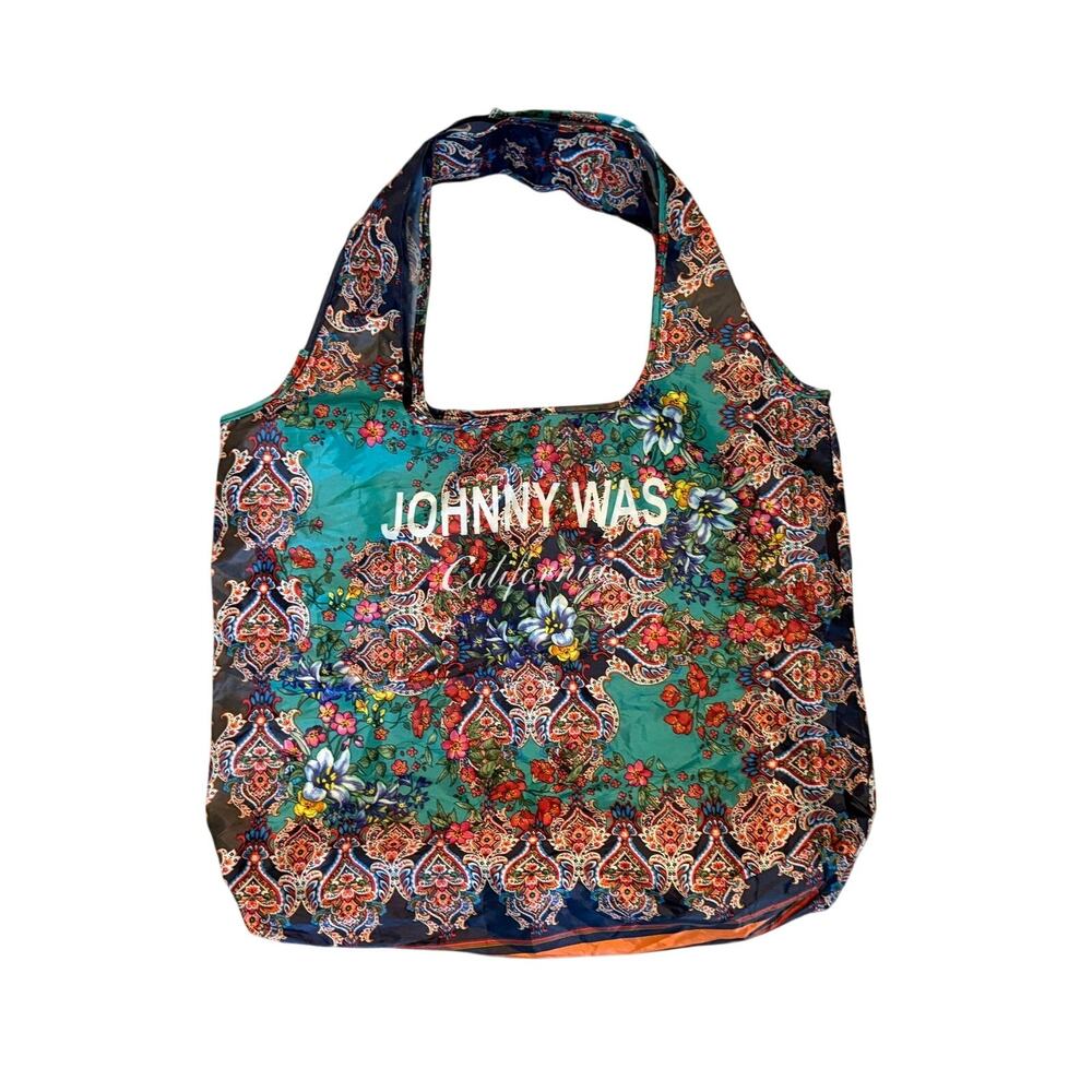Johnny Was California Floral Paisley Reusable Nylon Small Tote Bag Boho Packable